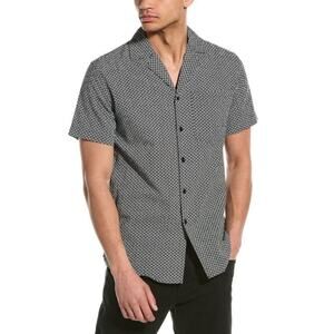 Eleven Paris Black And White Floral Batik Camp Collar Short Sleeve Shirt Size XL